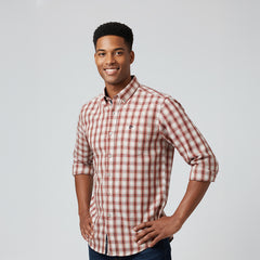 PC173 KHAKI LONG SLEEVE PLAID SHIRT