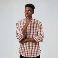 PC173 KHAKI LONG SLEEVE PLAID SHIRT